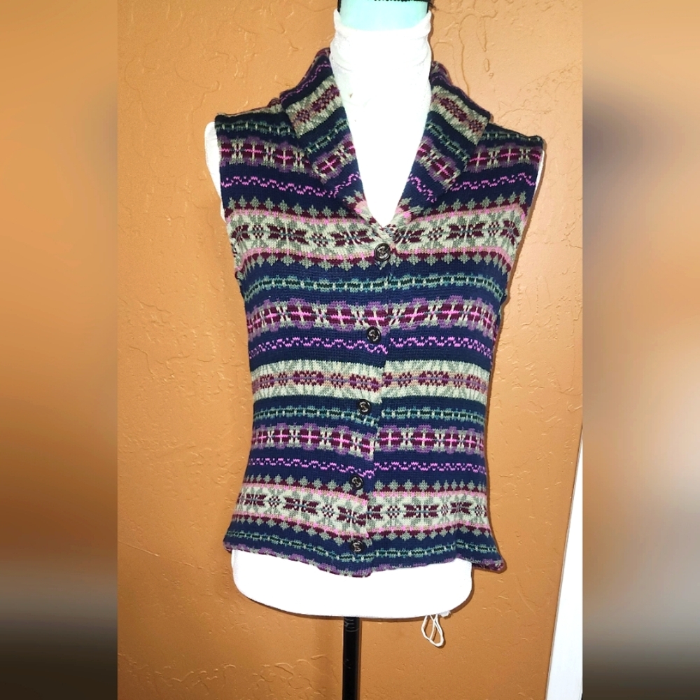 Colorful Knit Button-Up Vest by Chaps.